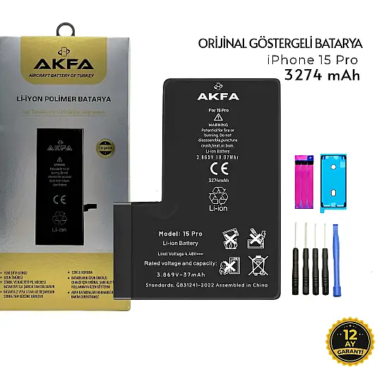 iPhone 15 Pro Batarya 3274 mAh Orjinal Pil + Tamir seti hediye