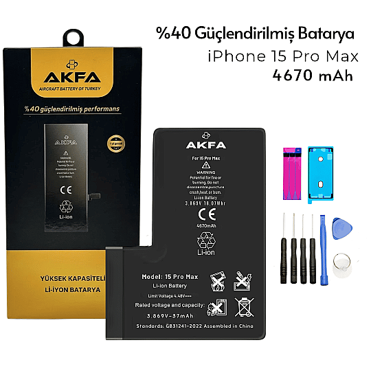iPhone 15 Pro Max Batarya %40 Güçlendirilmiş 4670mAh Yüksek Kapasiteli