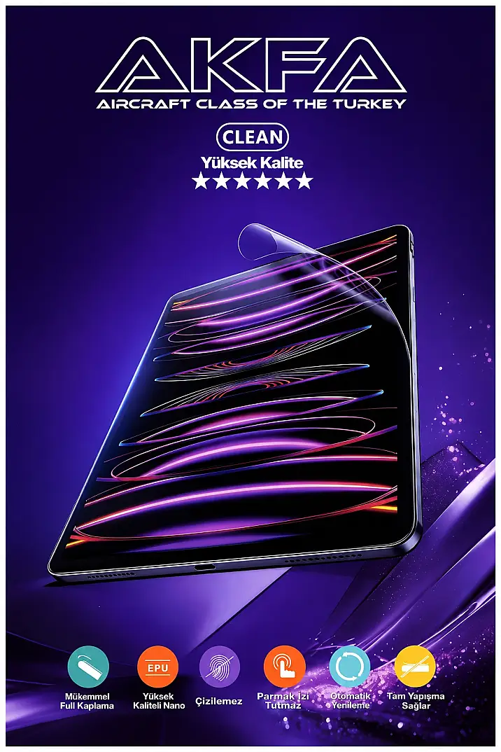 Akfa Yüksek Kalite Tablet Nano Şeffaf Ekran Koruyucu_25 li Paket 200x300 mm - 1